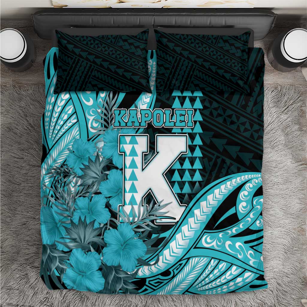 Hawaii Kapolei High School Bedding Set Tribal Tattoo With Hibiscus Flowers