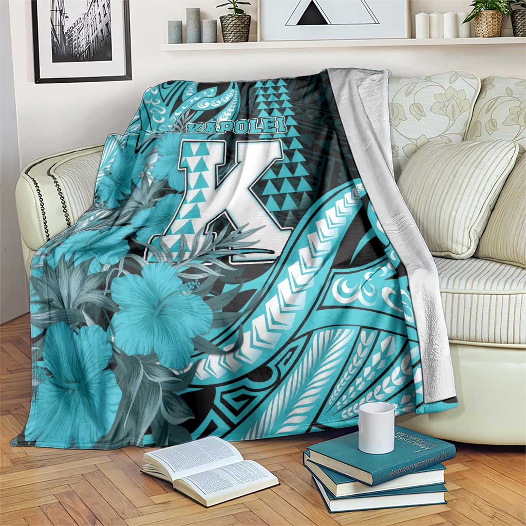 Hawaii Kapolei High School Blanket Tribal Tattoo With Hibiscus Flowers LT05 Dark Teal - Polynesian Pride
