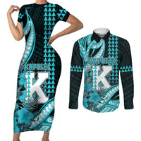 Personalised Hawaii Kapolei High School Couples Matching Short Sleeve Bodycon Dress and Long Sleeve Button Shirt Tribal Tattoo With Hibiscus Flowers