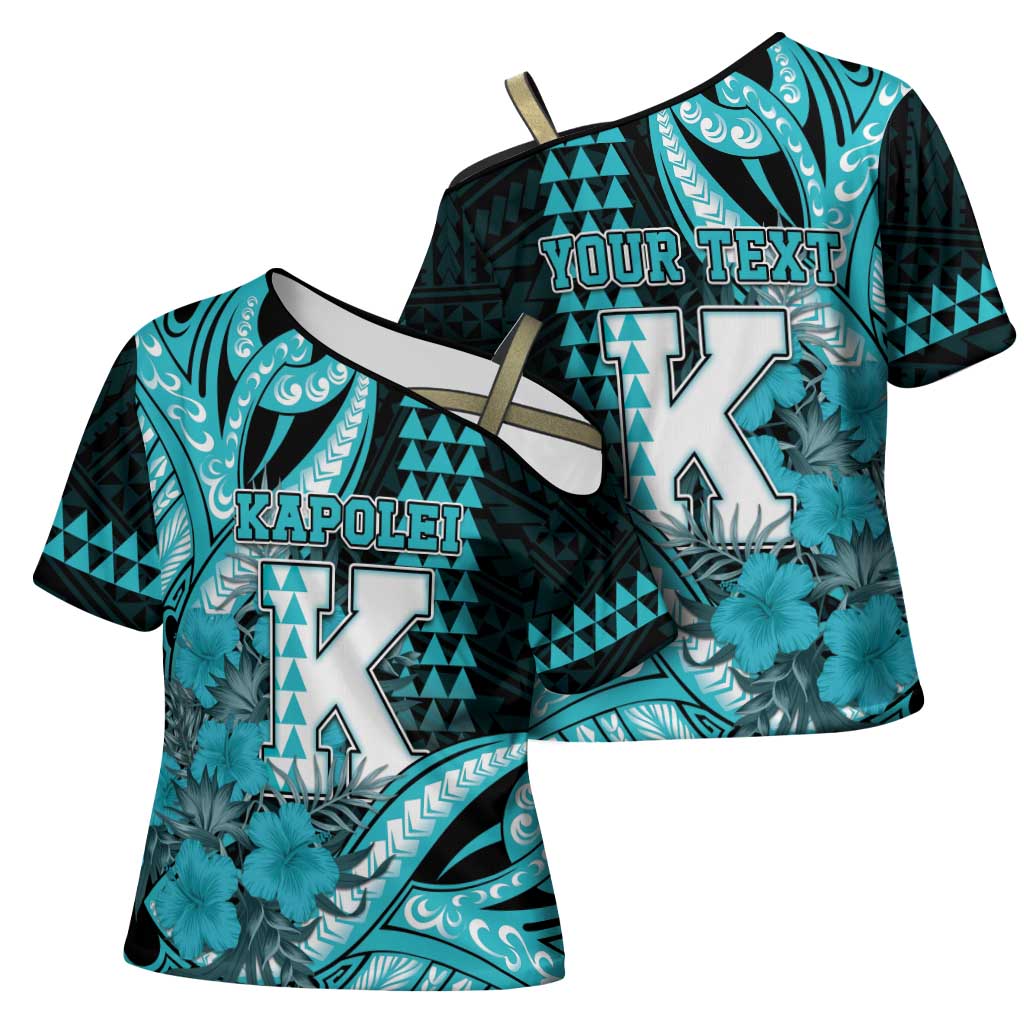 Personalised Hawaii Kapolei High School Cross Shoulder Shirt Tribal Tattoo With Hibiscus Flowers LT05 - Polynesian Pride