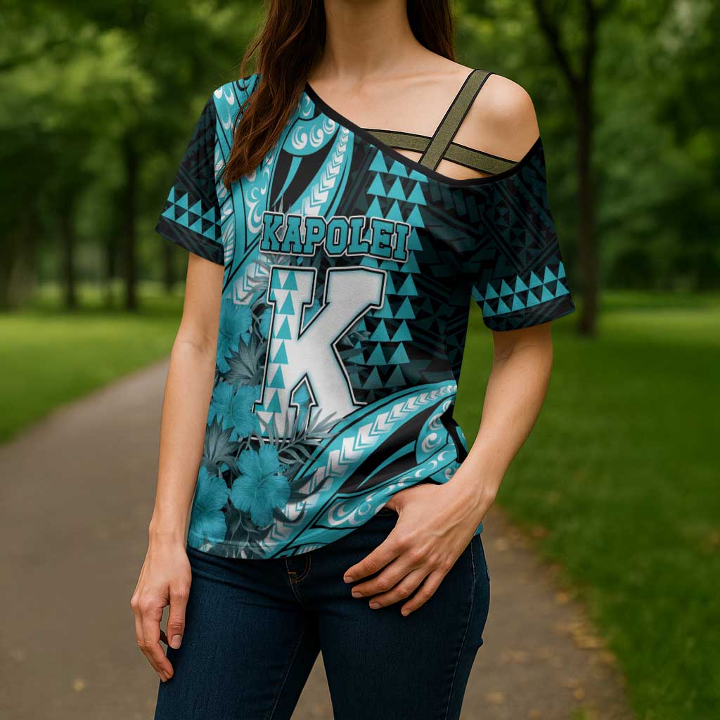 Personalised Hawaii Kapolei High School Cross Shoulder Shirt Tribal Tattoo With Hibiscus Flowers LT05 - Polynesian Pride