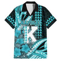 Personalised Hawaii Kapolei High School Family Matching Summer Maxi Dress and Hawaiian Shirt Tribal Tattoo With Hibiscus Flowers LT05 Dad's Shirt - Short Sleeve Dark Teal - Polynesian Pride