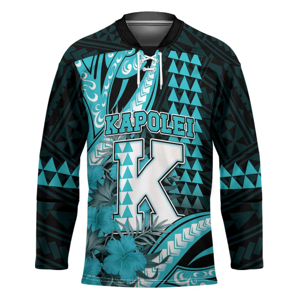 Personalised Hawaii Kapolei High School Hockey Jersey Tribal Tattoo With Hibiscus Flowers LT05 Unisex Dark Teal - Polynesian Pride