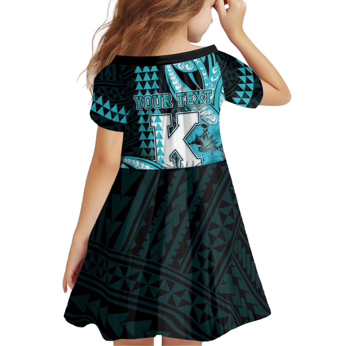Personalised Hawaii Kapolei High School Kid Short Sleeve Dress Tribal Tattoo With Hibiscus Flowers LT05 - Polynesian Pride
