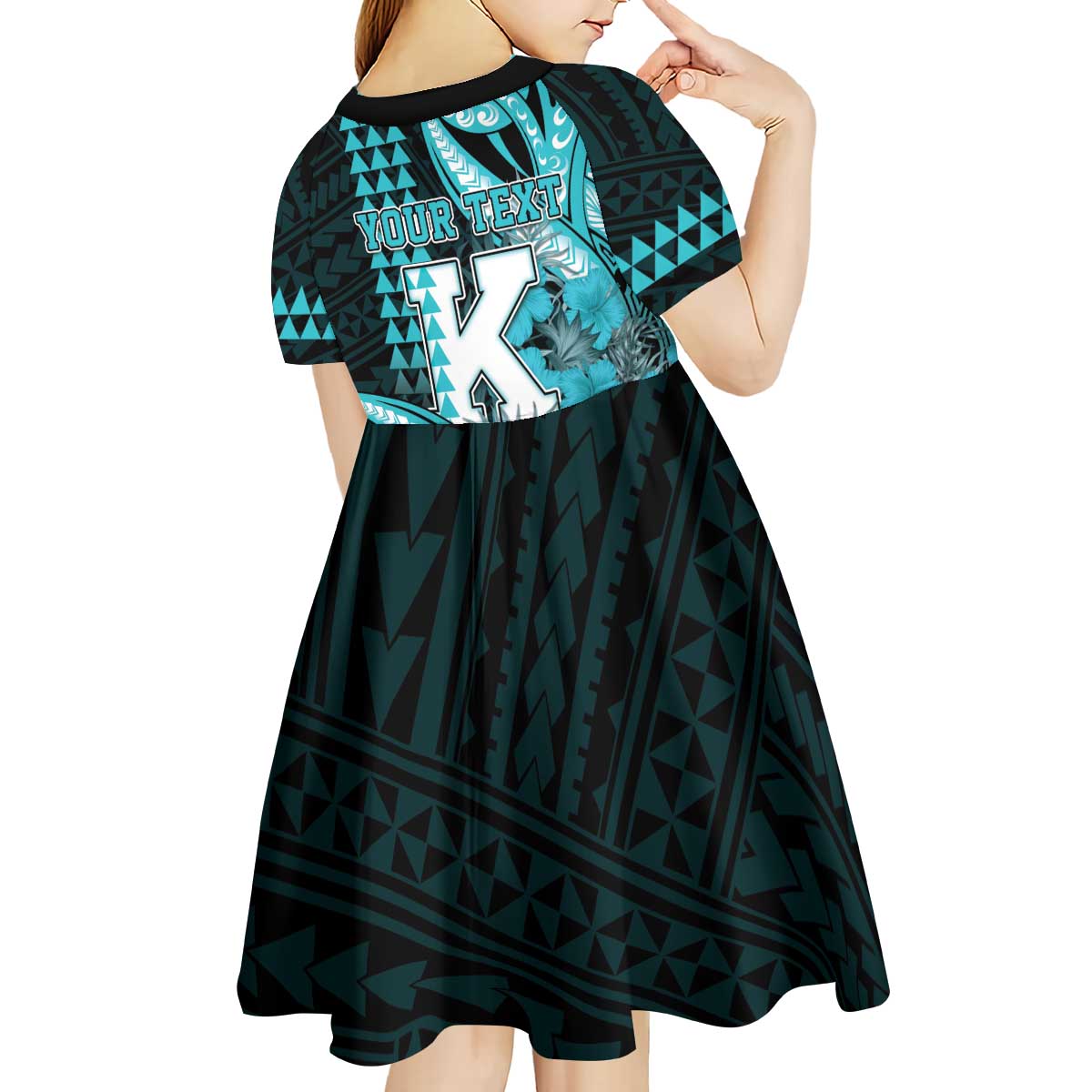 Personalised Hawaii Kapolei High School Kid Short Sleeve Dress Tribal Tattoo With Hibiscus Flowers LT05 - Polynesian Pride