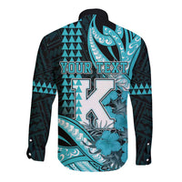 Personalised Hawaii Kapolei High School Long Sleeve Button Shirt Tribal Tattoo With Hibiscus Flowers
