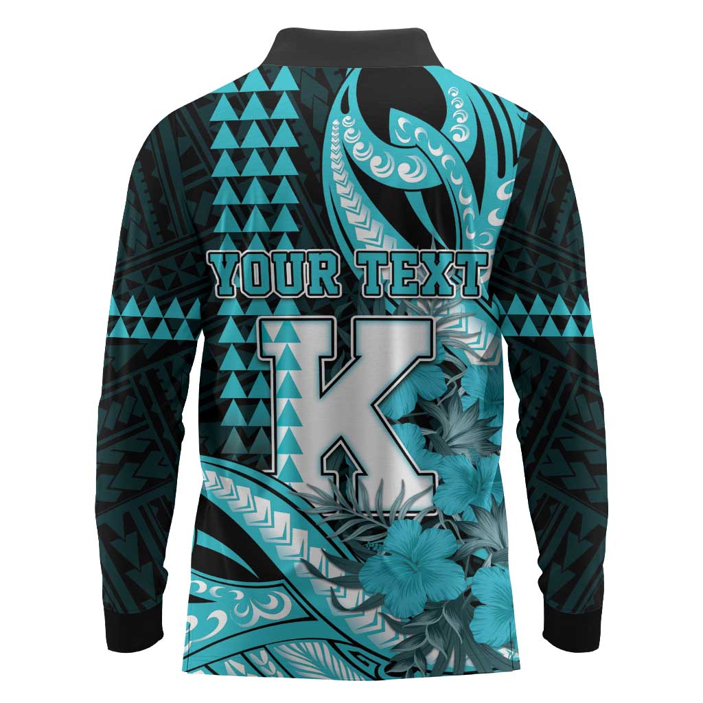 Personalised Hawaii Kapolei High School Long Sleeve Polo Shirt Tribal Tattoo With Hibiscus Flowers LT05 - Polynesian Pride