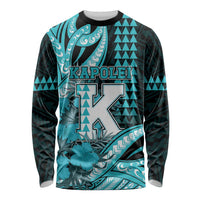 Personalised Hawaii Kapolei High School Long Sleeve Shirt Tribal Tattoo With Hibiscus Flowers LT05 Unisex Dark Teal - Polynesian Pride