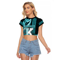 Personalised Hawaii Kapolei High School Raglan Cropped T Shirt Tribal Tattoo With Hibiscus Flowers