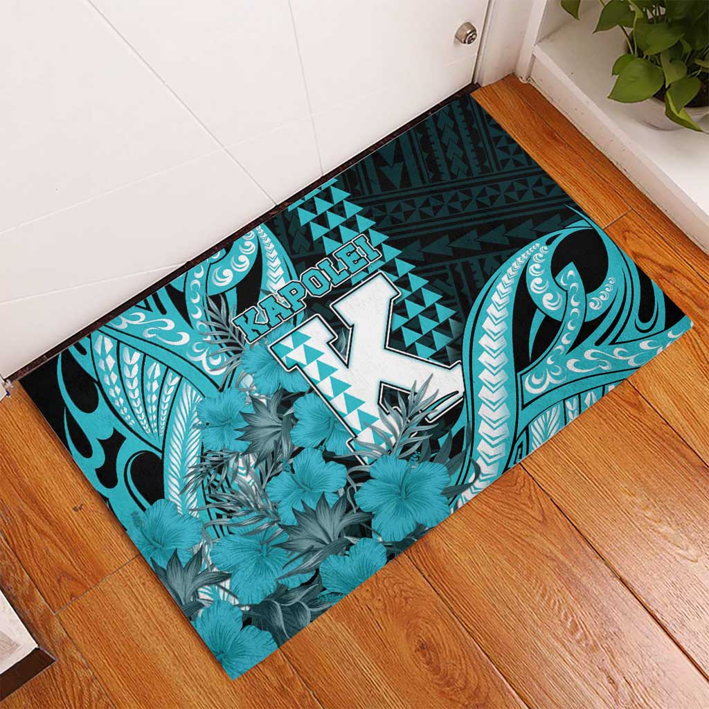 Hawaii Kapolei High School Rubber Doormat Tribal Tattoo With Hibiscus Flowers