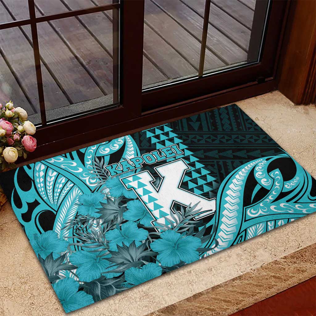 Hawaii Kapolei High School Rubber Doormat Tribal Tattoo With Hibiscus Flowers