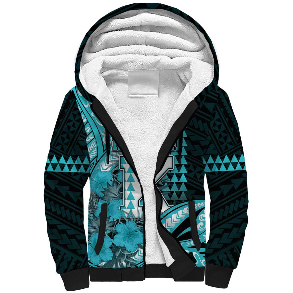 Personalised Hawaii Kapolei High School Sherpa Hoodie Tribal Tattoo With Hibiscus Flowers
