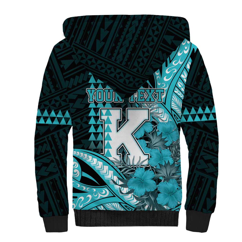 Personalised Hawaii Kapolei High School Sherpa Hoodie Tribal Tattoo With Hibiscus Flowers