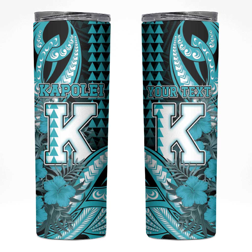 Personalised Hawaii Kapolei High School Skinny Tumbler Tribal Tattoo With Hibiscus Flowers