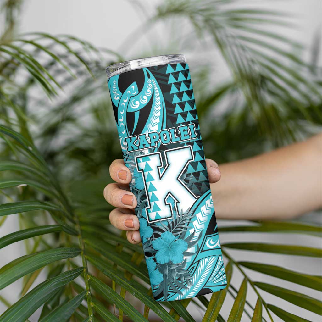 Personalised Hawaii Kapolei High School Skinny Tumbler Tribal Tattoo With Hibiscus Flowers