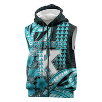 Personalised Hawaii Kapolei High School Sleeveless Zip Hoodie Tribal Tattoo With Hibiscus Flowers LT05 Dark Teal - Polynesian Pride