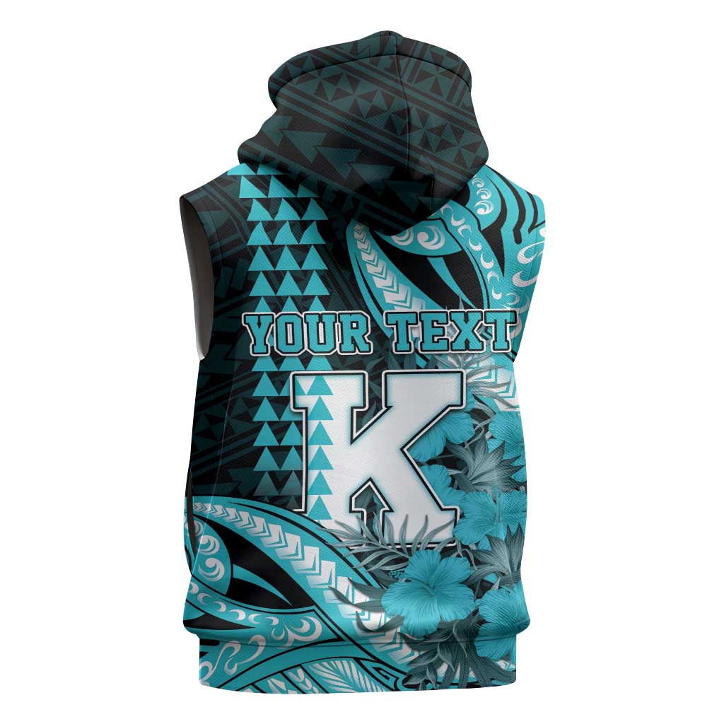 Personalised Hawaii Kapolei High School Sleeveless Zip Hoodie Tribal Tattoo With Hibiscus Flowers LT05 - Polynesian Pride