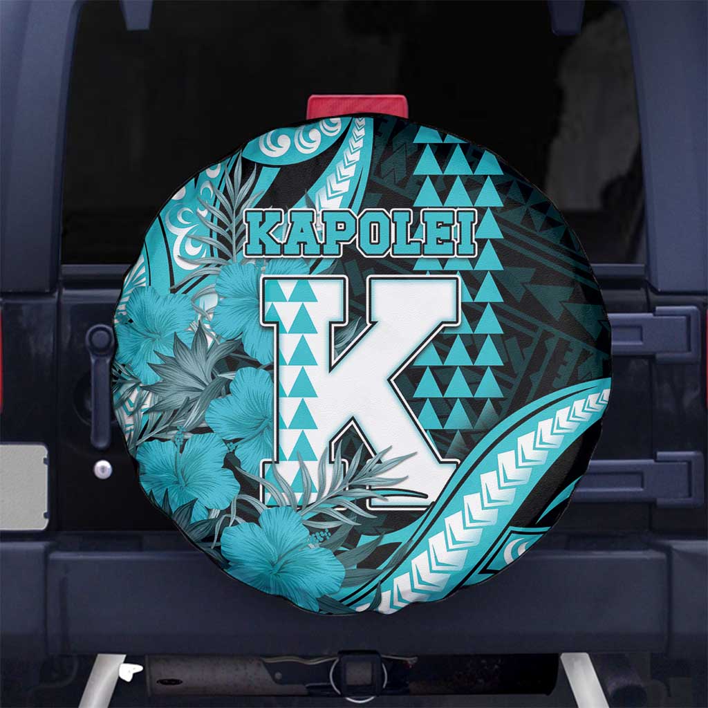 Hawaii Kapolei High School Spare Tire Cover Tribal Tattoo With Hibiscus Flowers LT05 No hole Dark Teal - Polynesian Pride
