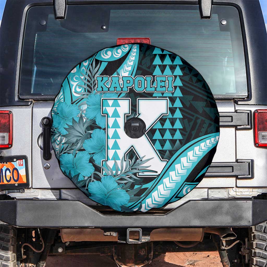Hawaii Kapolei High School Spare Tire Cover Tribal Tattoo With Hibiscus Flowers LT05 Dark Teal - Polynesian Pride