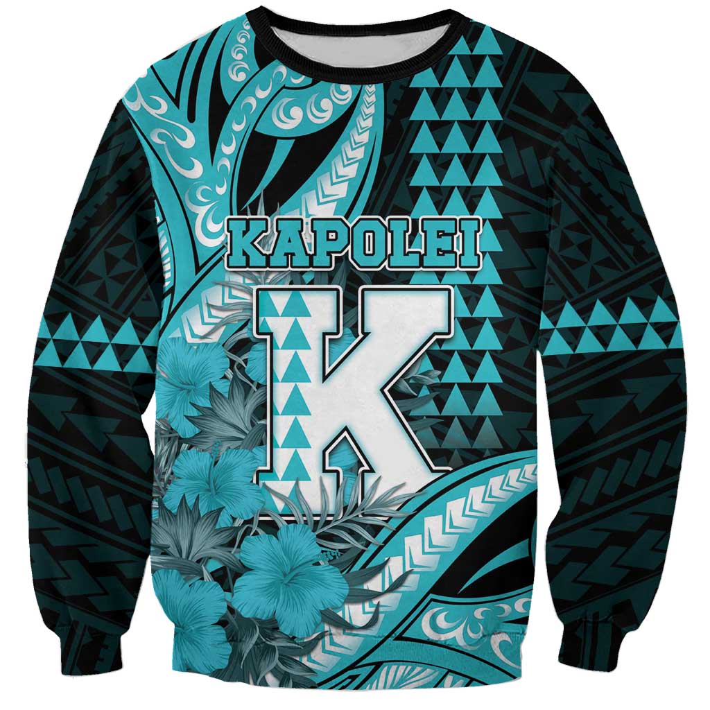 Personalised Hawaii Kapolei High School Sweatshirt Tribal Tattoo With Hibiscus Flowers LT05 Unisex Dark Teal - Polynesian Pride