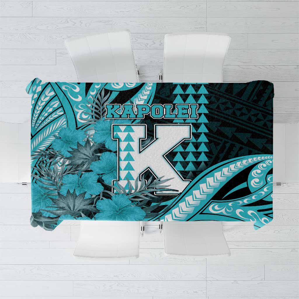 Hawaii Kapolei High School Tablecloth Tribal Tattoo With Hibiscus Flowers LT05 Dark Teal - Polynesian Pride