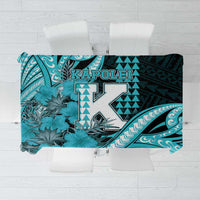 Hawaii Kapolei High School Tablecloth Tribal Tattoo With Hibiscus Flowers LT05 Dark Teal - Polynesian Pride