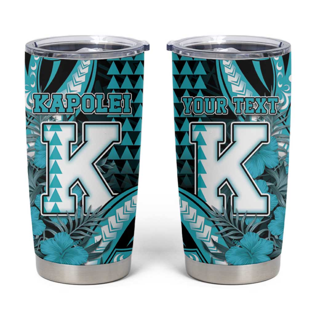 Personalised Hawaii Kapolei High School Tumbler Cup Tribal Tattoo With Hibiscus Flowers LT05 Dark Teal - Polynesian Pride
