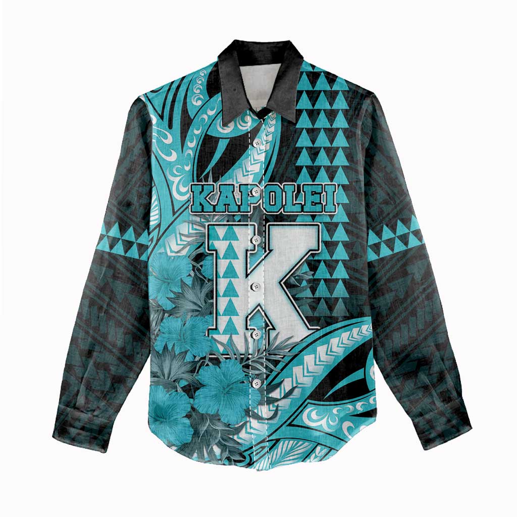 Personalised Hawaii Kapolei High School Women Casual Shirt Tribal Tattoo With Hibiscus Flowers