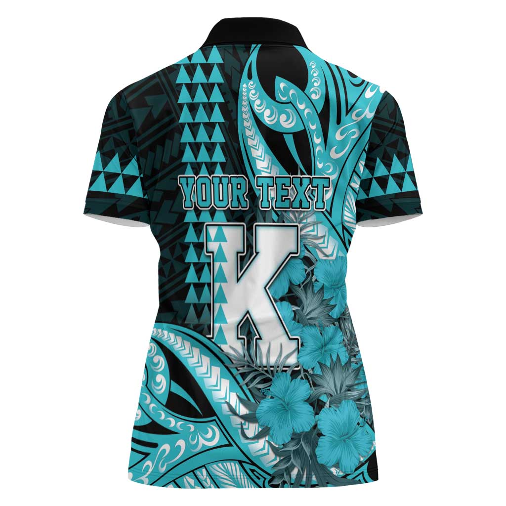Personalised Hawaii Kapolei High School Women Polo Shirt Tribal Tattoo With Hibiscus Flowers