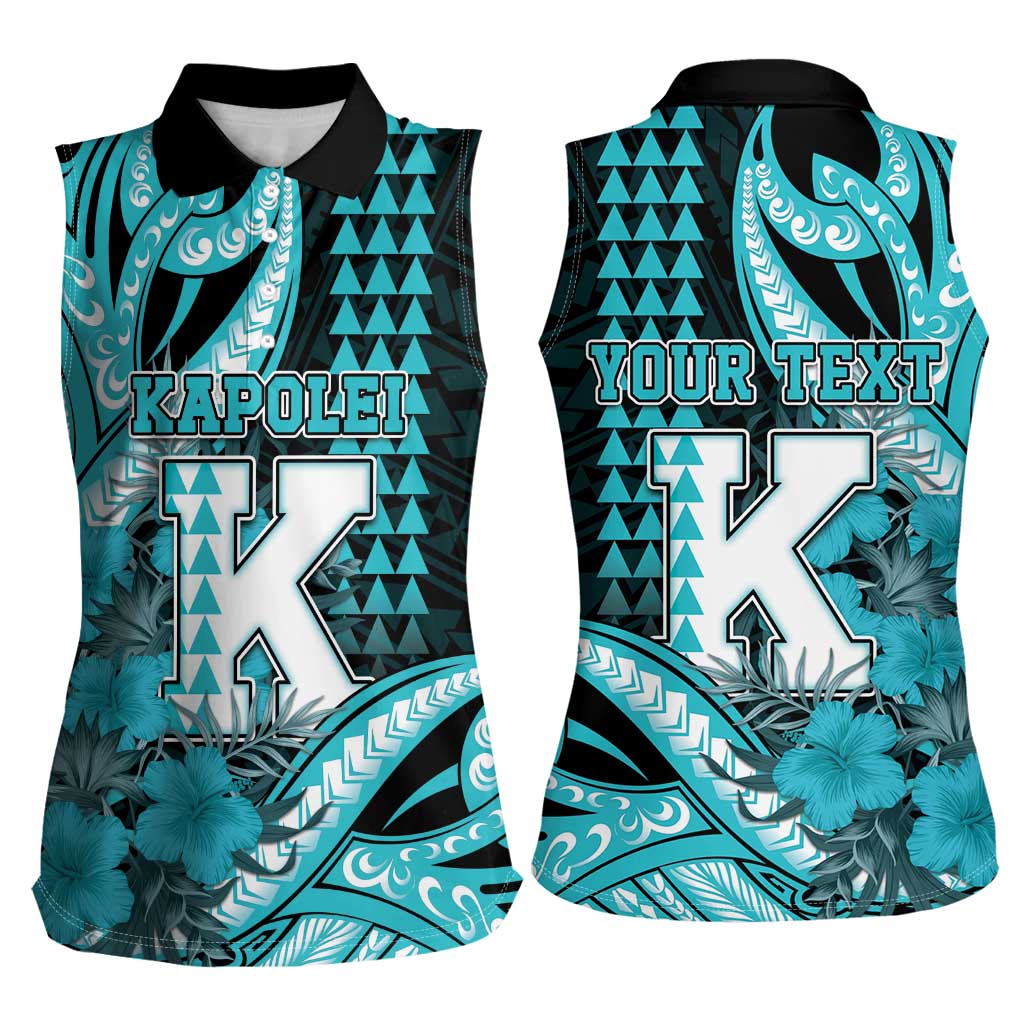 Personalised Hawaii Kapolei High School Women Sleeveless Polo Shirt Tribal Tattoo With Hibiscus Flowers