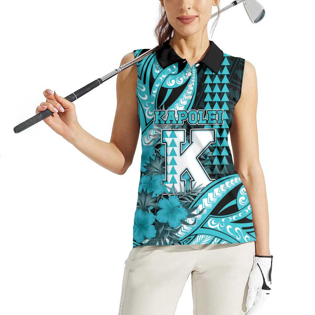 Personalised Hawaii Kapolei High School Women Sleeveless Polo Shirt Tribal Tattoo With Hibiscus Flowers