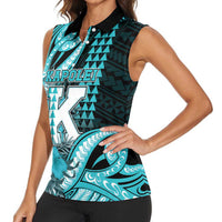 Personalised Hawaii Kapolei High School Women Sleeveless Polo Shirt Tribal Tattoo With Hibiscus Flowers