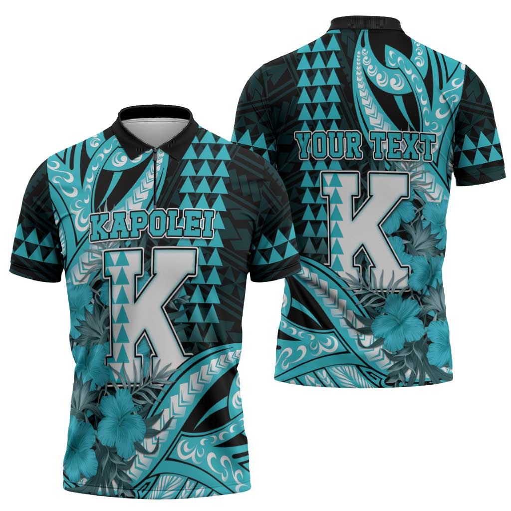 Personalised Hawaii Kapolei High School Zipper Polo Shirt Tribal Tattoo With Hibiscus Flowers LT05 - Polynesian Pride