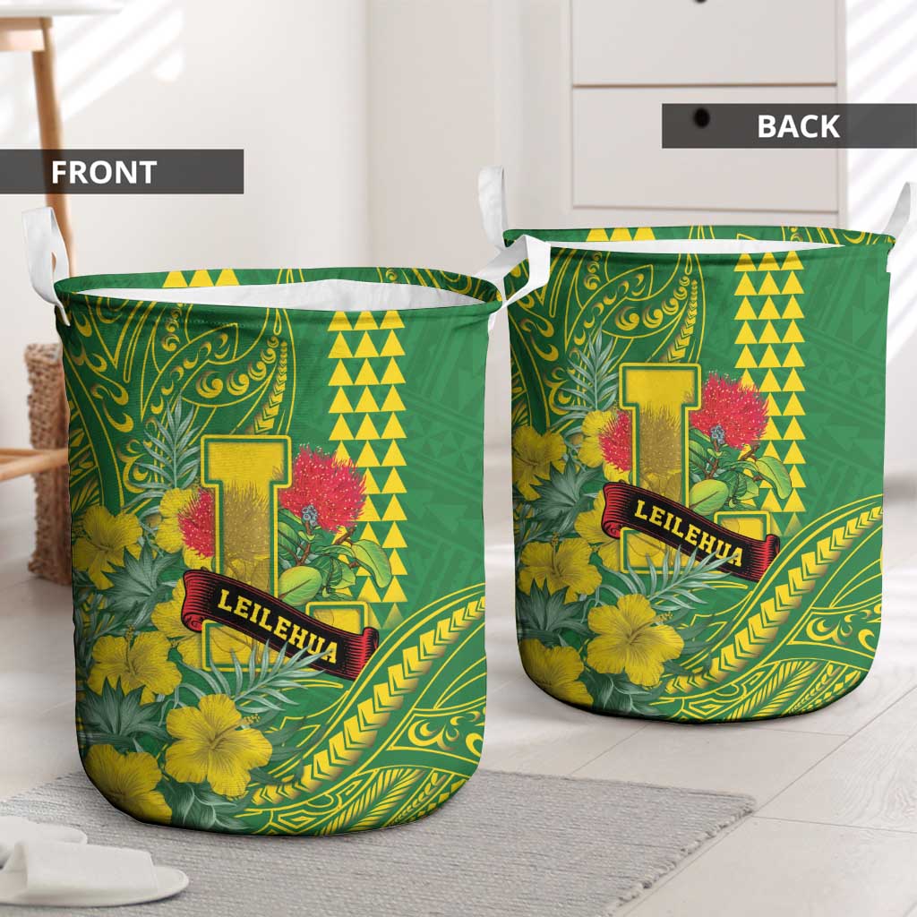 Hawaii Leilehua High School Laundry Basket Tribal Tattoo With Hibiscus Flowers