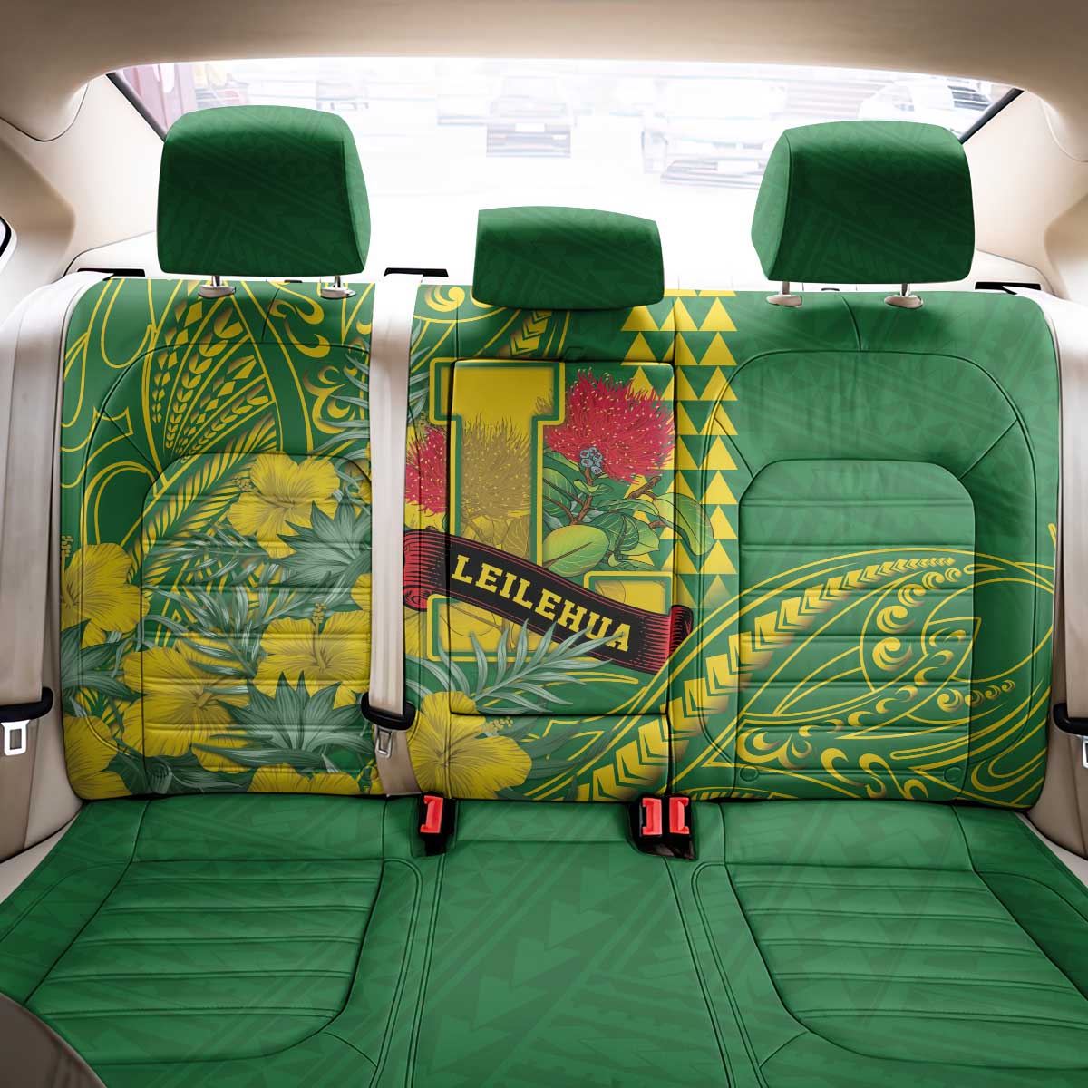 Hawaii Leilehua High School Back Car Seat Cover Tribal Tattoo With Hibiscus Flowers LT05 - Polynesian Pride