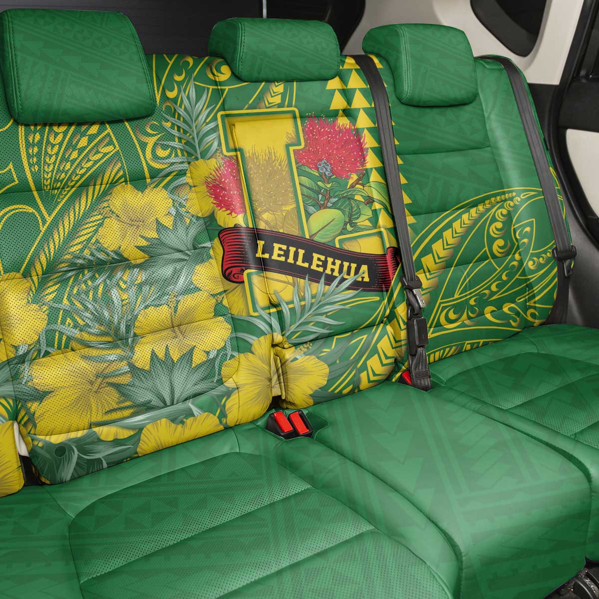 Hawaii Leilehua High School Back Car Seat Cover Tribal Tattoo With Hibiscus Flowers LT05 - Polynesian Pride
