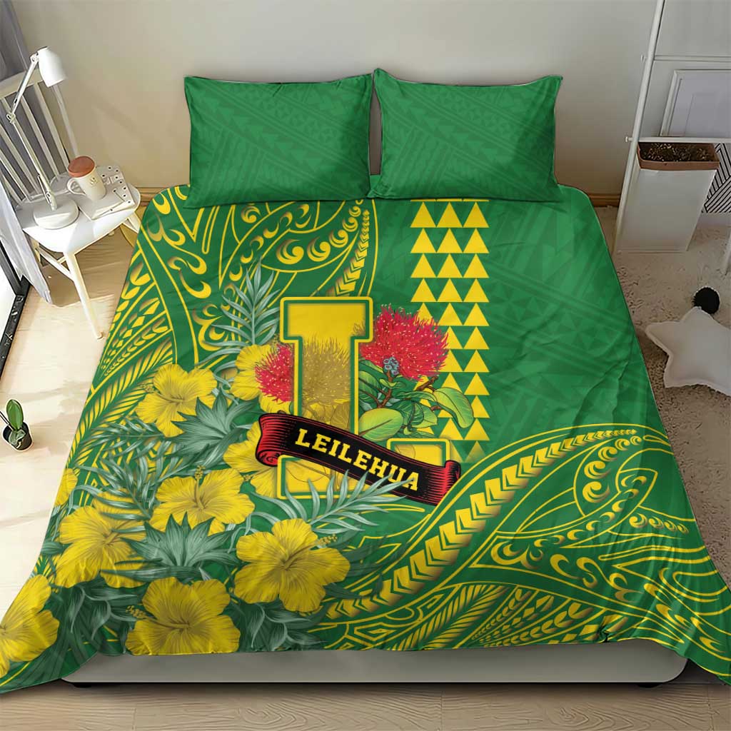 Hawaii Leilehua High School Bedding Set Tribal Tattoo With Hibiscus Flowers