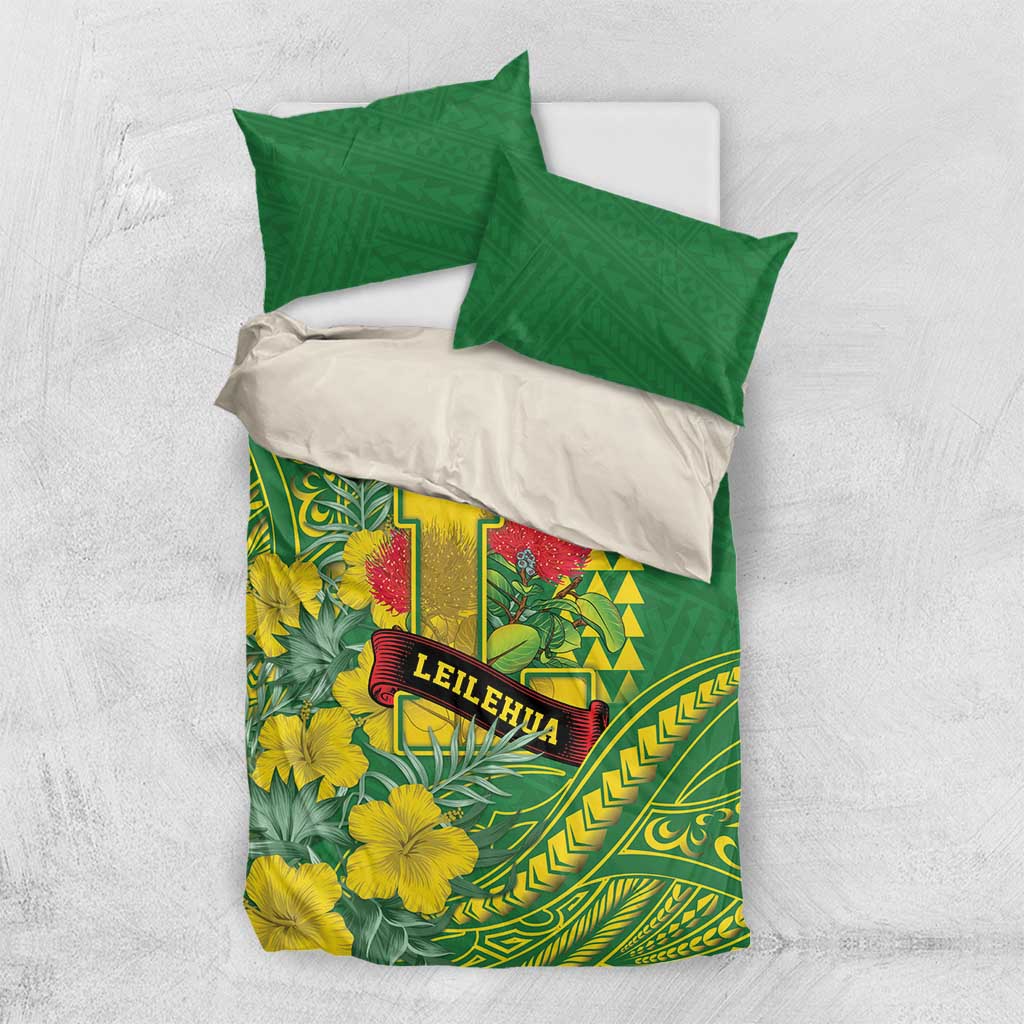 Hawaii Leilehua High School Bedding Set Tribal Tattoo With Hibiscus Flowers