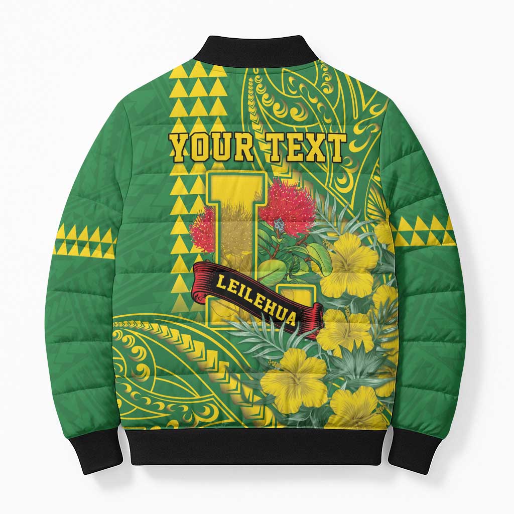 Personalised Hawaii Leilehua High School Bomber Puffer Jacket Tribal Tattoo With Hibiscus Flowers
