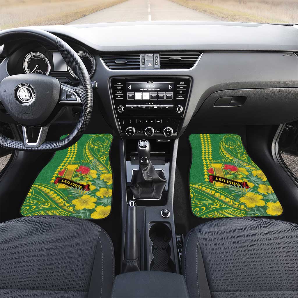 Personalised Hawaii Leilehua High School Car Mats Tribal Tattoo With Hibiscus Flowers LT05 Set 2pcs - Front Green - Polynesian Pride