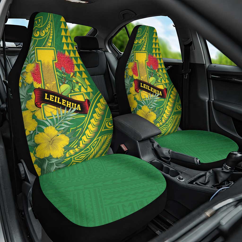 Hawaii Leilehua High School Car Seat Cover Tribal Tattoo With Hibiscus Flowers LT05 One Size Green - Polynesian Pride