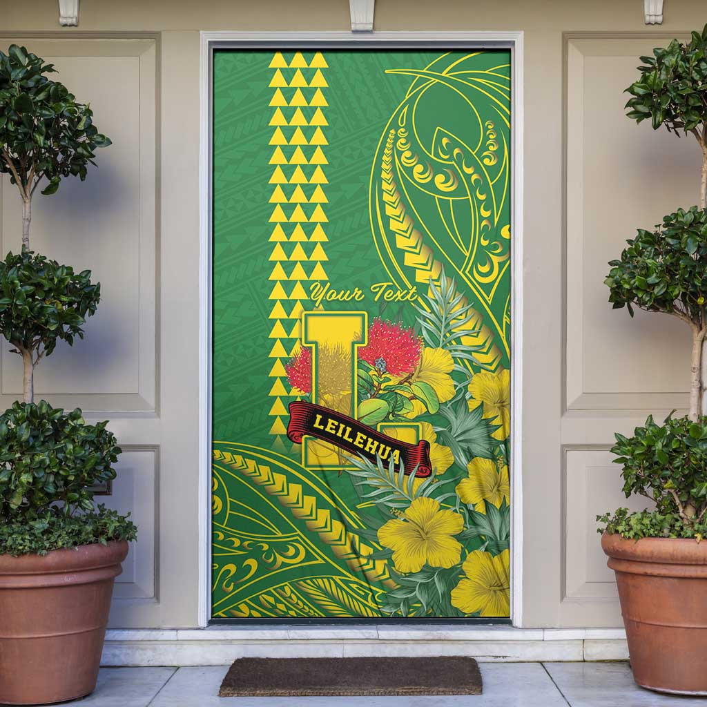 Personalised Hawaii Leilehua High School Door Cover Tribal Tattoo With Hibiscus Flowers LT05 Green - Polynesian Pride