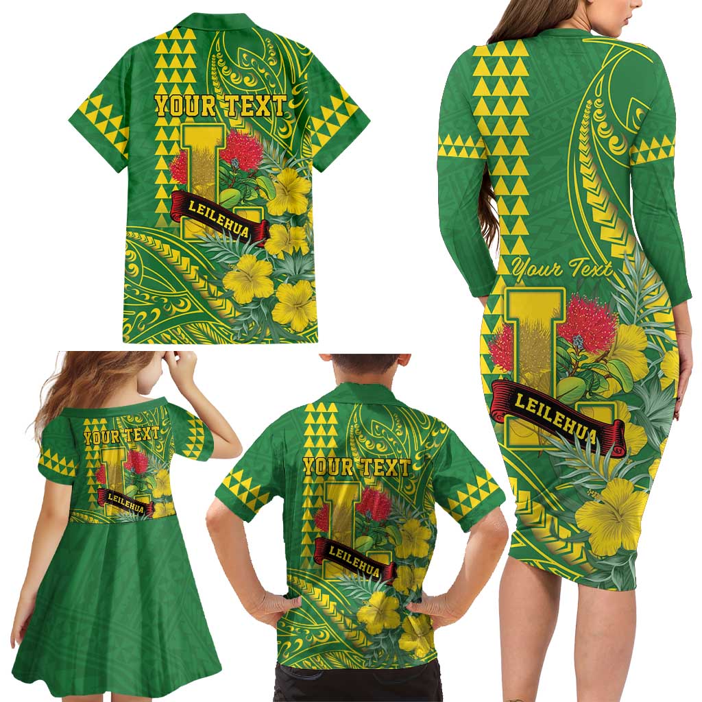 Personalised Hawaii Leilehua High School Family Matching Long Sleeve Bodycon Dress and Hawaiian Shirt Tribal Tattoo With Hibiscus Flowers LT05 - Polynesian Pride