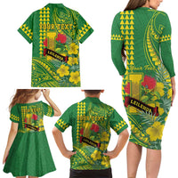 Personalised Hawaii Leilehua High School Family Matching Long Sleeve Bodycon Dress and Hawaiian Shirt Tribal Tattoo With Hibiscus Flowers LT05 - Polynesian Pride