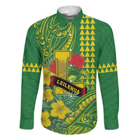 Personalised Hawaii Leilehua High School Family Matching Mermaid Dress and Hawaiian Shirt Tribal Tattoo With Hibiscus Flowers LT05 Dad's Shirt - Long Sleeve Green - Polynesian Pride