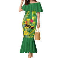 Personalised Hawaii Leilehua High School Family Matching Mermaid Dress and Hawaiian Shirt Tribal Tattoo With Hibiscus Flowers LT05 Mom's Dress Green - Polynesian Pride