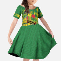 Personalised Hawaii Leilehua High School Family Matching Summer Maxi Dress and Hawaiian Shirt Tribal Tattoo With Hibiscus Flowers LT05 Daughter's Dress Green - Polynesian Pride