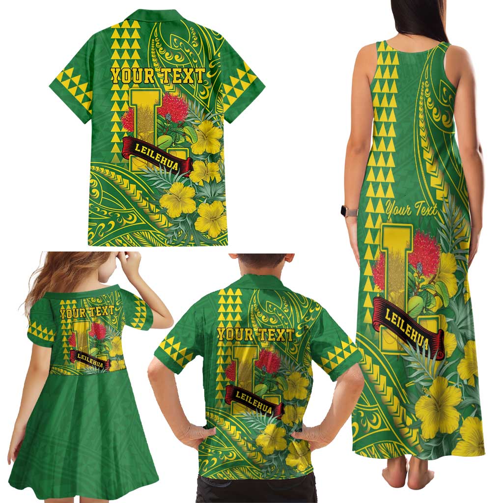 Personalised Hawaii Leilehua High School Family Matching Tank Maxi Dress and Hawaiian Shirt Tribal Tattoo With Hibiscus Flowers LT05 - Polynesian Pride