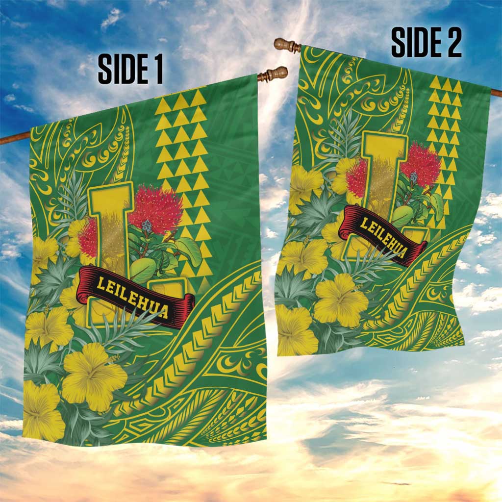 Hawaii Leilehua High School Garden Flag Tribal Tattoo With Hibiscus Flowers LT05 - Polynesian Pride