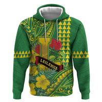 Personalised Hawaii Leilehua High School Hoodie Tribal Tattoo With Hibiscus Flowers LT05 Pullover Hoodie Green - Polynesian Pride